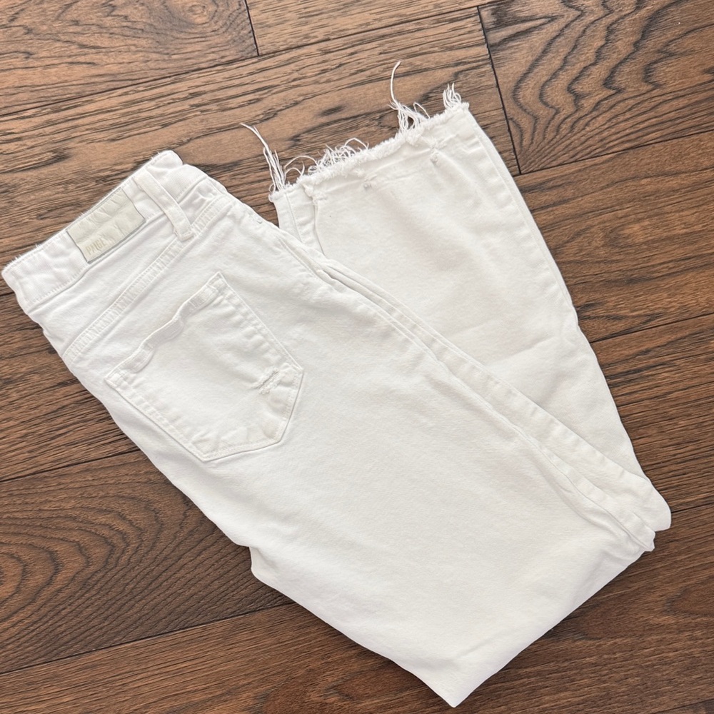 PAIGE Cindy Crop White Ankle Crop Jeans with Frayed Hem